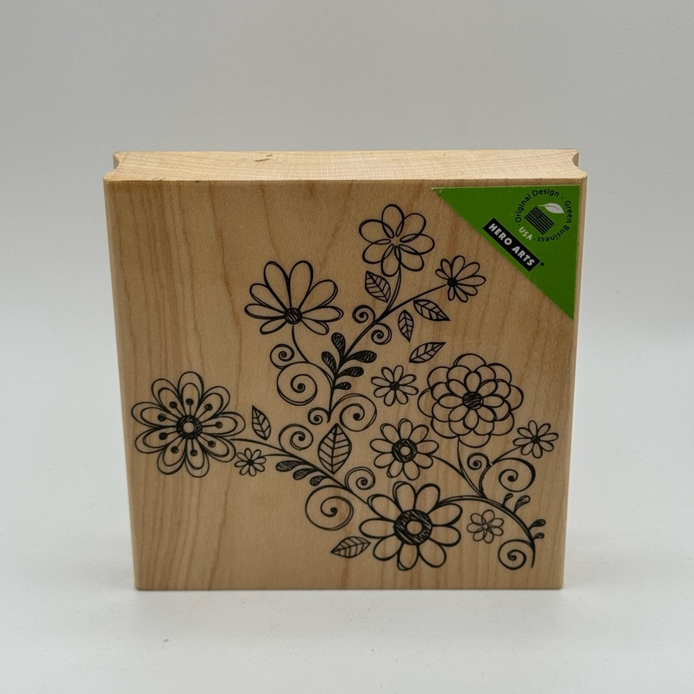 Hero Arts Flowers and Swirls S5488 Wood-Mounted Rubber Stamp